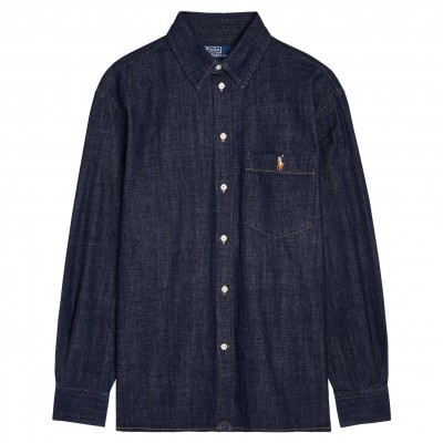polo,ralph,lauren,women,s,long,sleeve,regular,fit,denim,shirt,navy