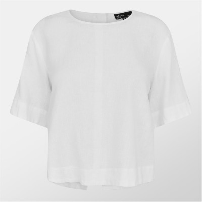фланелка,с,къс,ръкав,дамски,ризи,nobodys,child,linen,blend,short,sleeve,top,white