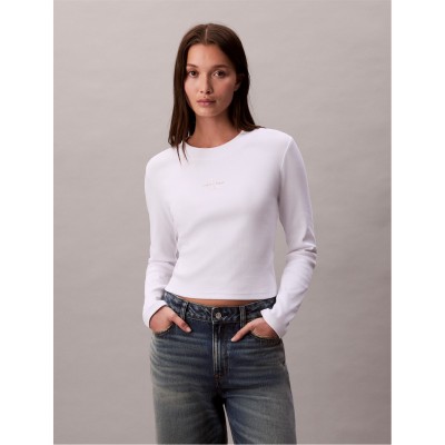 бебешка,тениска,дамски,топове,calvin,klein,jeans,ckj,ls,baby,tee,ld54,brilliant,white