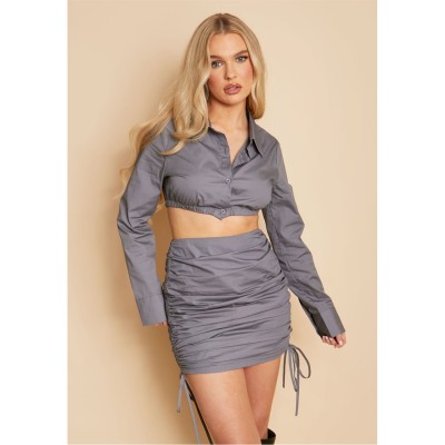 дамски,топове,missy,empire,poplin,extreme,crop,shirt,charcoal
