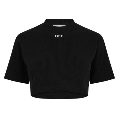 тениска,дамски,топове,off,white,women's,stamp,rib,cropped,tee,contrasting,logo,t,shirt,black,1001