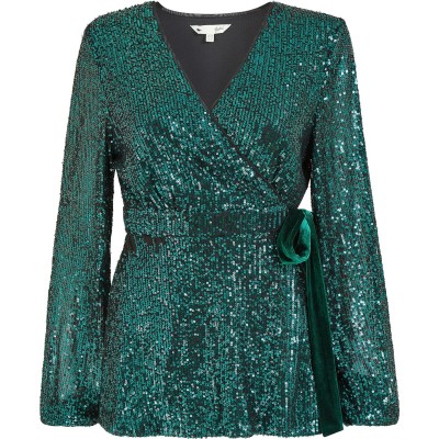 дамски,топове,yumi,yumi,black,sequin,wrap,top,with,velvet,tie,green