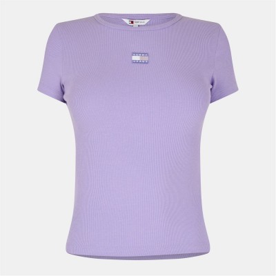 тениска,дамски,топове,tommy,jeans,women's,tj,badge,rib,regular,fit,t,shirt,ophelia,purple