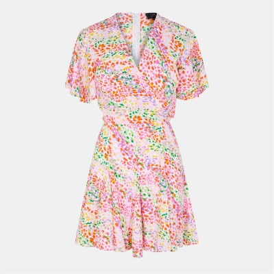 рокля,дамски,поли,и,рокли,ax,paris,multi,colour,printed,wrap,top,skater,dress,pink