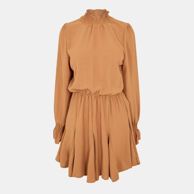 рокля,дамски,поли,и,рокли,ax,paris,camel,high,neck,shirred,detail,skater,dress,neutral