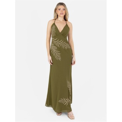 рокля,дамски,поли,и,рокли,maya,deluxe,maya,olive,palm,leaf,embellished,strappy,cross,back,maxi,dress,olive