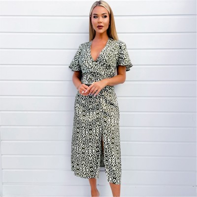 рокля,дамски,поли,и,рокли,ax,paris,khaki,printed,bell,sleeve,midi,dress,khaki
