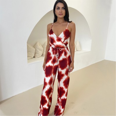 дамски,летни,гащеризони,ax,paris,rust,printed,strappy,tie,waist,jumpsuit,rust