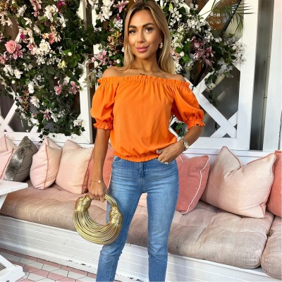 дамски,топове,ax,paris,elasticated,off,the,shoulder,frill,detail,top,orange