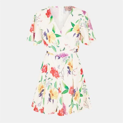 рокля,дамски,поли,и,рокли,ax,paris,cream,floral,printed,wrap,top,skater,dress,cream