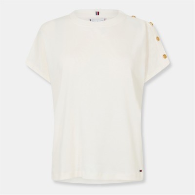 тениска,дамски,топове,tommy,hilfiger,women's,gold,button,short,sleeve,regular,fit,t,shirt,ivory,silk