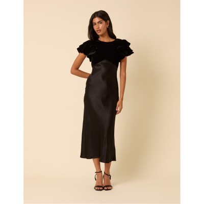 рокля,дамски,поли,и,рокли,nobodys,child,nc,lola,velvet,mix,midi,dress,black