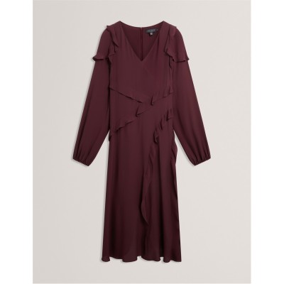 рокля,дамски,поли,и,рокли,ted,baker,women's,long,sleeve,midi,tea,dress,oxblood