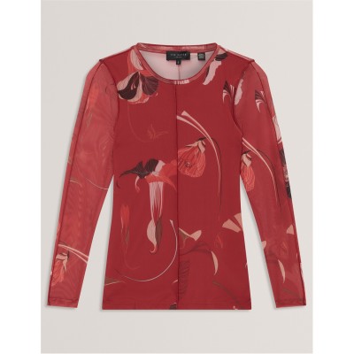 дамски,топове,ted,baker,ted,fitted,mesh,top,ld54,red