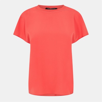 тениска,дамски,топове,french,connection,women's,crepe,crew,neck,t,shirt,cayenne,red