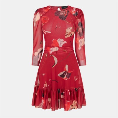 рокля,дамски,поли,и,рокли,ted,baker,ted,mesh,midi,dress,ld54,red