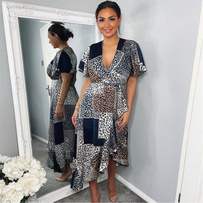 рокля,дамски,поли,и,рокли,ax,paris,animal,print,patchwork,wrap,midi,dress,navy