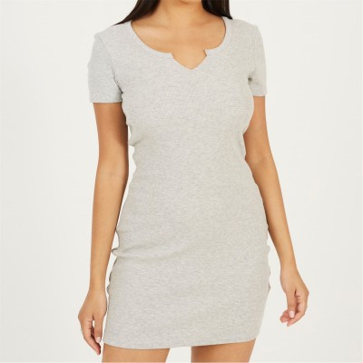дамски,поли,и,рокли,brave,soul,dress,with,notch,neck,grey,marl