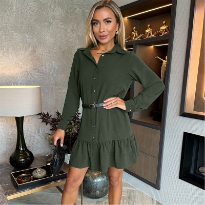 рокля,дамски,поли,и,рокли,ax,paris,sleeve,frill,hem,shirt,mini,dress,olive