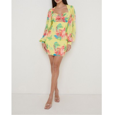 рокля,дамски,поли,и,рокли,pretty,lavish,women's,anais,cut,mini,dress,lemon