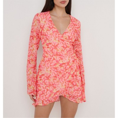 рокля,дамски,поли,и,рокли,pretty,lavish,women's,jesca,wrap,mini,dress,orange,&,pink