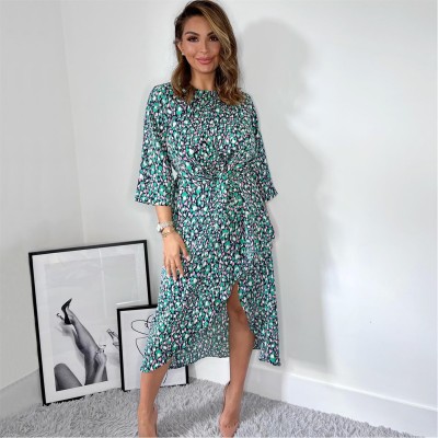 рокля,дамски,поли,и,рокли,ax,paris,green,and,pink,printed,wrap,tie,front,midi,dress,navy