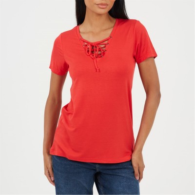дамска,тениска,дамски,тениски,дамски,топове,brave,soul,bs,womens,tie,detail,eyelet,neck,t,shirt,true,red