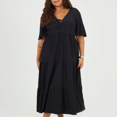 рокля,дамски,поли,и,рокли,brave,soul,bs,plus,size,midi,dress,with,tie,detail,black