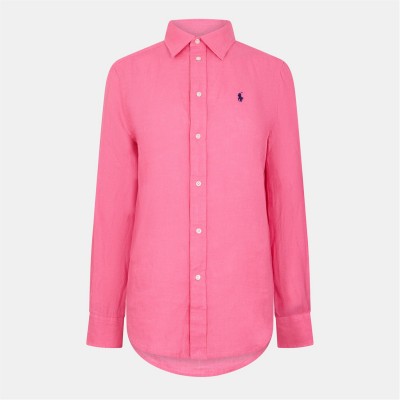 риза,с,дълъг,ръкав,дамски,ризи,polo,ralph,lauren,women's,linen,long,sleeve,oxford,shirt,pink