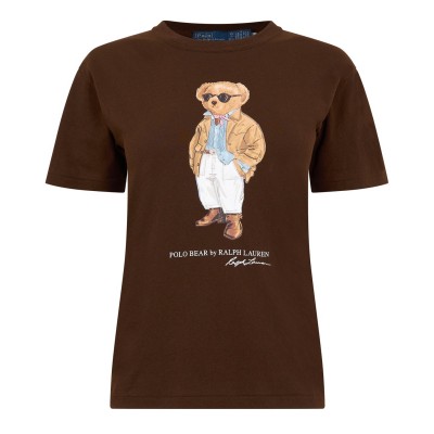 тениска,дамски,топове,polo,ralph,lauren,women's,bear,t,shirt,dark,brown