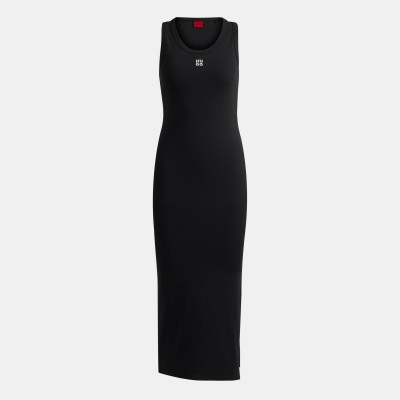 дамска,рокля,дамски,поли,и,рокли,hugo,womens,hugo,nalimera,ribbed,midi,dress,with,logo,detail,black