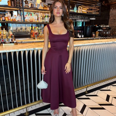 рокля,дамски,поли,и,рокли,ax,paris,square,neck,a,line,midi,dress,plum