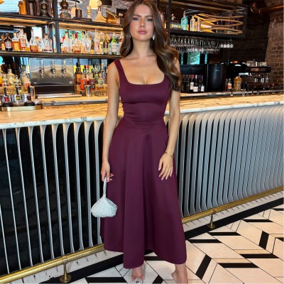 рокля,дамски,поли,и,рокли,ax,paris,neck,a,line,midi,dress,plum