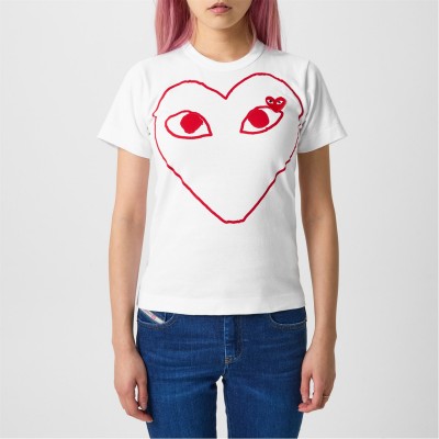 тениска,дамски,топове,comme,des,garcons,play,peeping,heart,outline,t,shirt,white,red