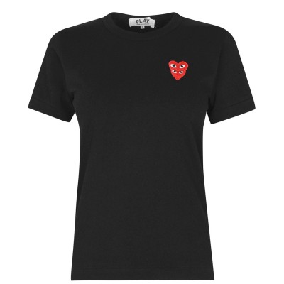 тениска,дамски,топове,comme,des,garcons,play,double,peeping,hearts,t,shirt,black,red