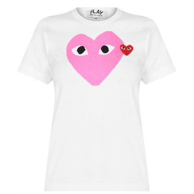 тениска,дамски,топове,comme,des,garcons,play,printed,peeping,hearts,t,shirt,white,pink
