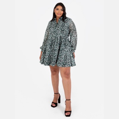 рокля,дамски,поли,и,рокли,lovedrobe,green,damask,print,smock,mini,shirt,dress,green