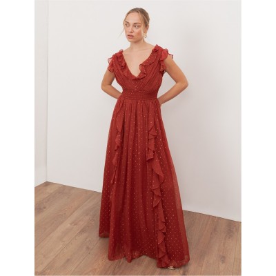 рокля,дамски,поли,и,рокли,anaya,with,love,anaya,with,love,recycled,brown,polka,dot,tie,shoulder,tiered,maxi,dress,brown,polka,dot