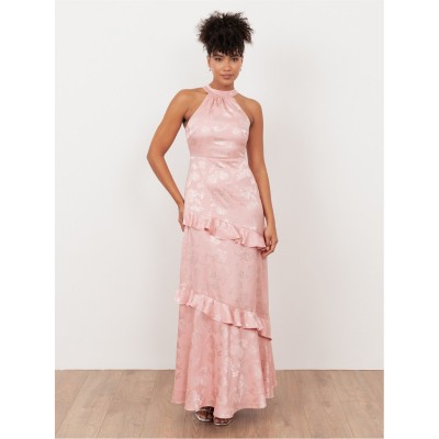 рокля,дамски,поли,и,рокли,maya,deluxe,maya,soft,pink,floral,jacquard,satin,halter,neck,maxi,dress,soft,pink