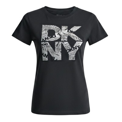 дамска,тениска,с,щампа,дамски,топове,dkny,womens,newsprint,dkny,stacked,logo,crew,neck,tee,black,silver