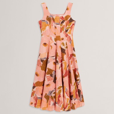 ted,baker,women,s,print,midi,boho,dress,coral