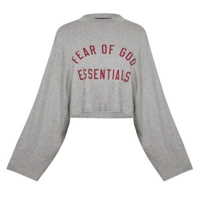 тениска,дамски,топове,fear,of,god,essentials,long,sleeve,cropped,t,shirt,dark,heather