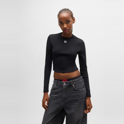 тениска,дамски,топове,hugo,long,sleeve,logo,t,shirt,black