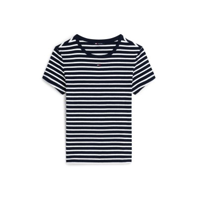 тениска,дамски,топове,tommy,jeans,short,sleeve,logo,ribbed,t,shirt,navy,stripe