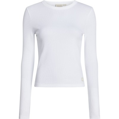 дамски,топове,calvin,klein,jeans,woven,label,rib,long,sleeve,bright,white