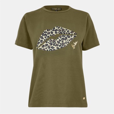 тениска,дамски,топове,biba,logo,t,shirt,khaki,lips