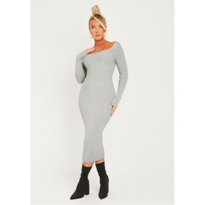 рокля,промоция,на,зимни,облекла,дамски,плетени,дрехи,missy,empire,square,neck,long,sleeve,midi,dress,grey