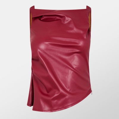 missy,empire,faux,leather,twisted,one,shoulder,top,red