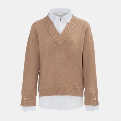 пуловер,дамски,плетени,дрехи,miso,v,neck,shirt,collar,fake,two,piece,jumper,women,beige
