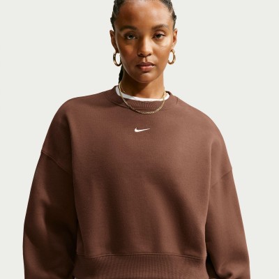 дамска,поларена,блуза,дамски,блузи,nike,sportswear,phoenix,fleece,women,s,over,oversized,crewneck,sweatshirt,chocolate,brown